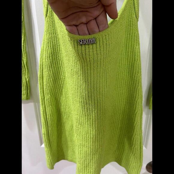 SER.O.YA Women’s Knit Bodycon Cut Out Mini Dress Small Green Long Sleeve Holiday - Picture 5 of 8